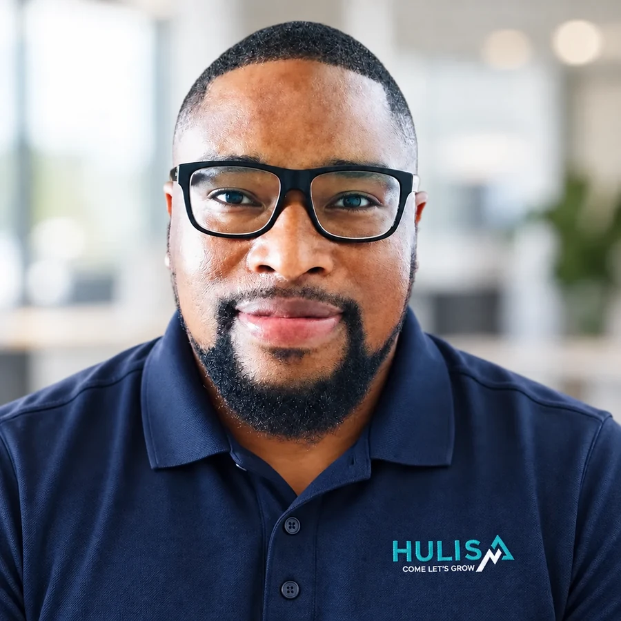 Kabelo Monareng wearing a navy Hulisa polo
