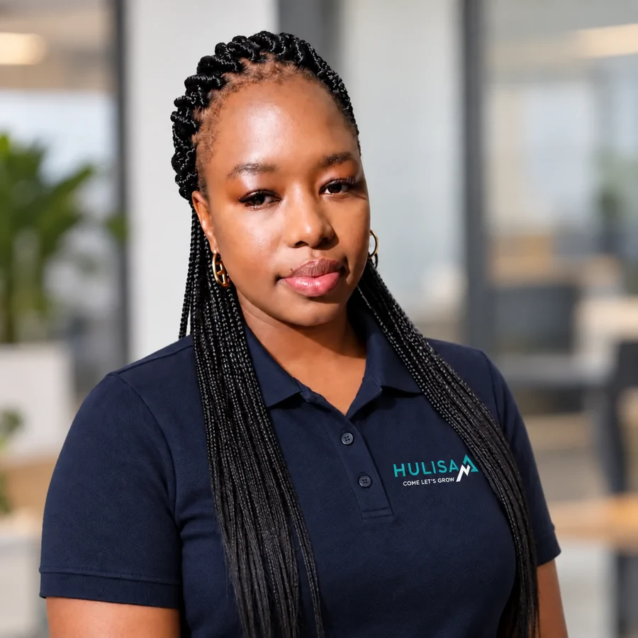Taetso, Hulisa Sales Consultant, in branded navy clothing