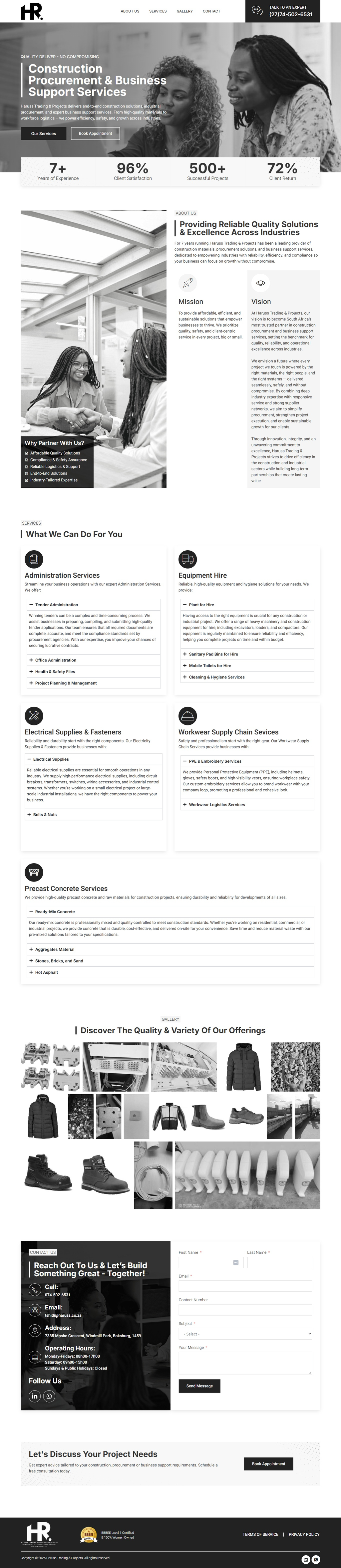 Haruss Trading & Projects — Complete one-page website journey