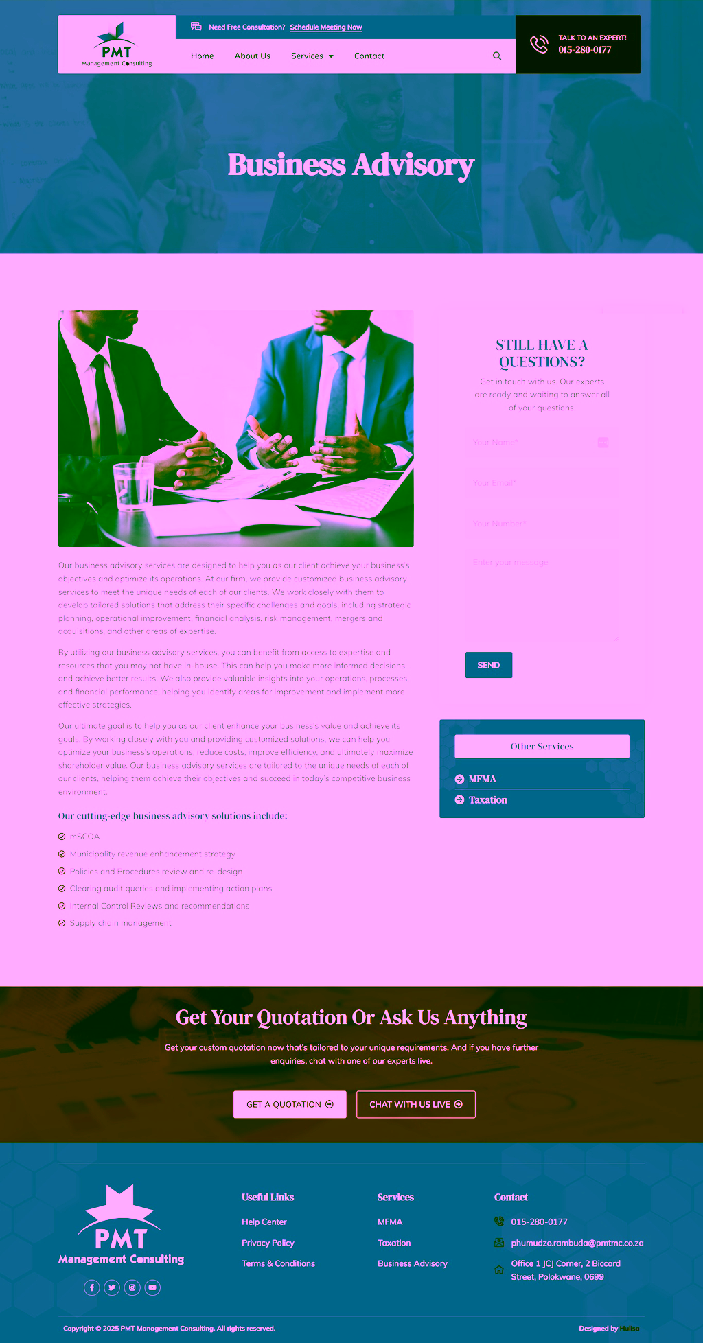 PMT Management Consulting: Business advisory service content