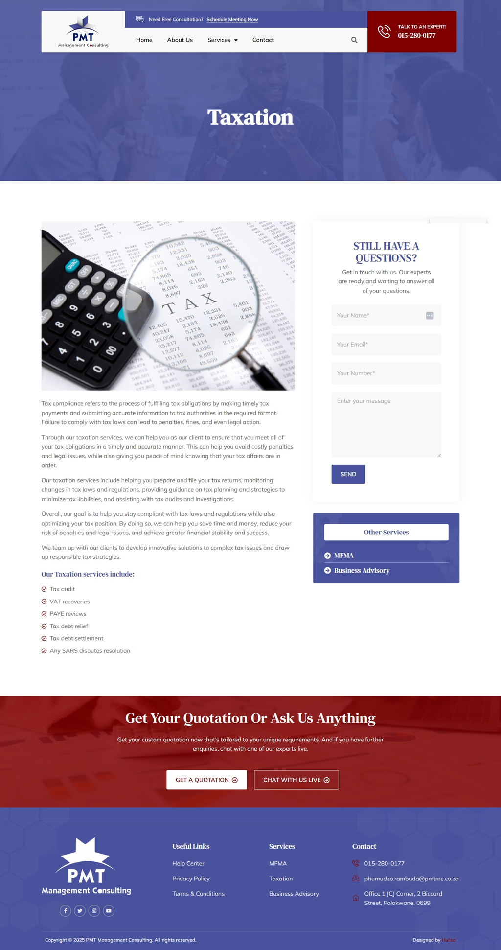 PMT Management Consulting — Taxation service content