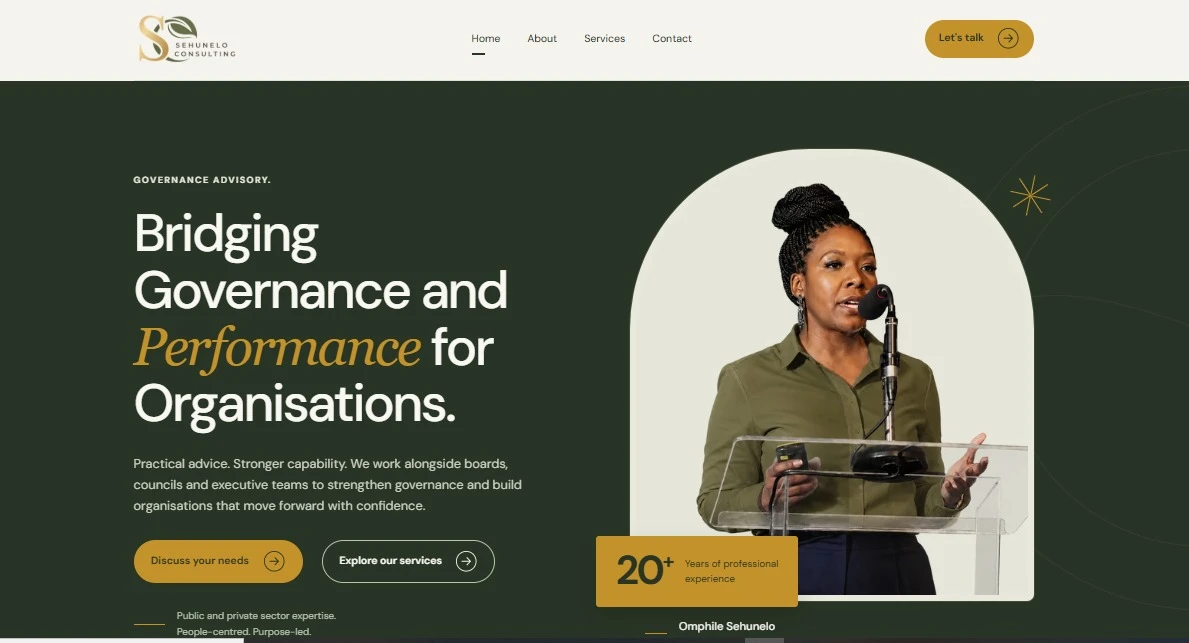 Sehunelo Consulting website homepage designed by Hulisa