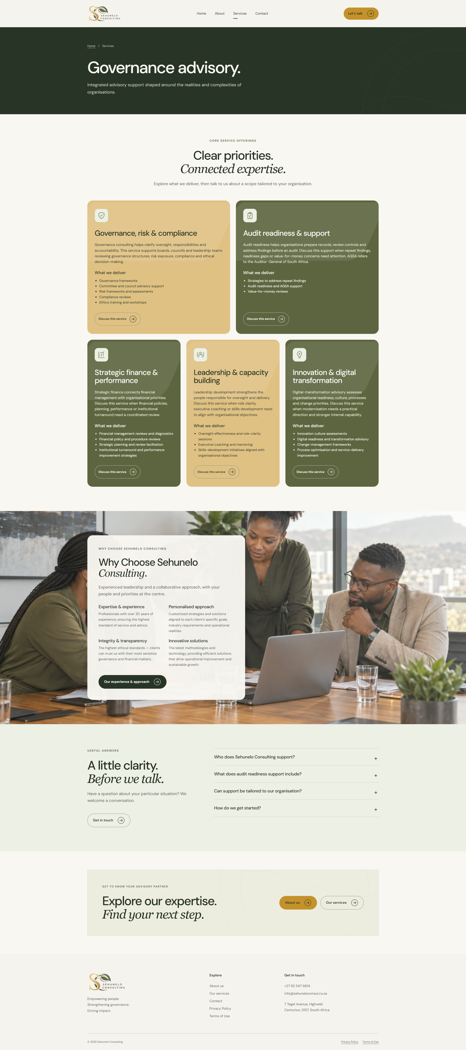 Sehunelo Consulting services page