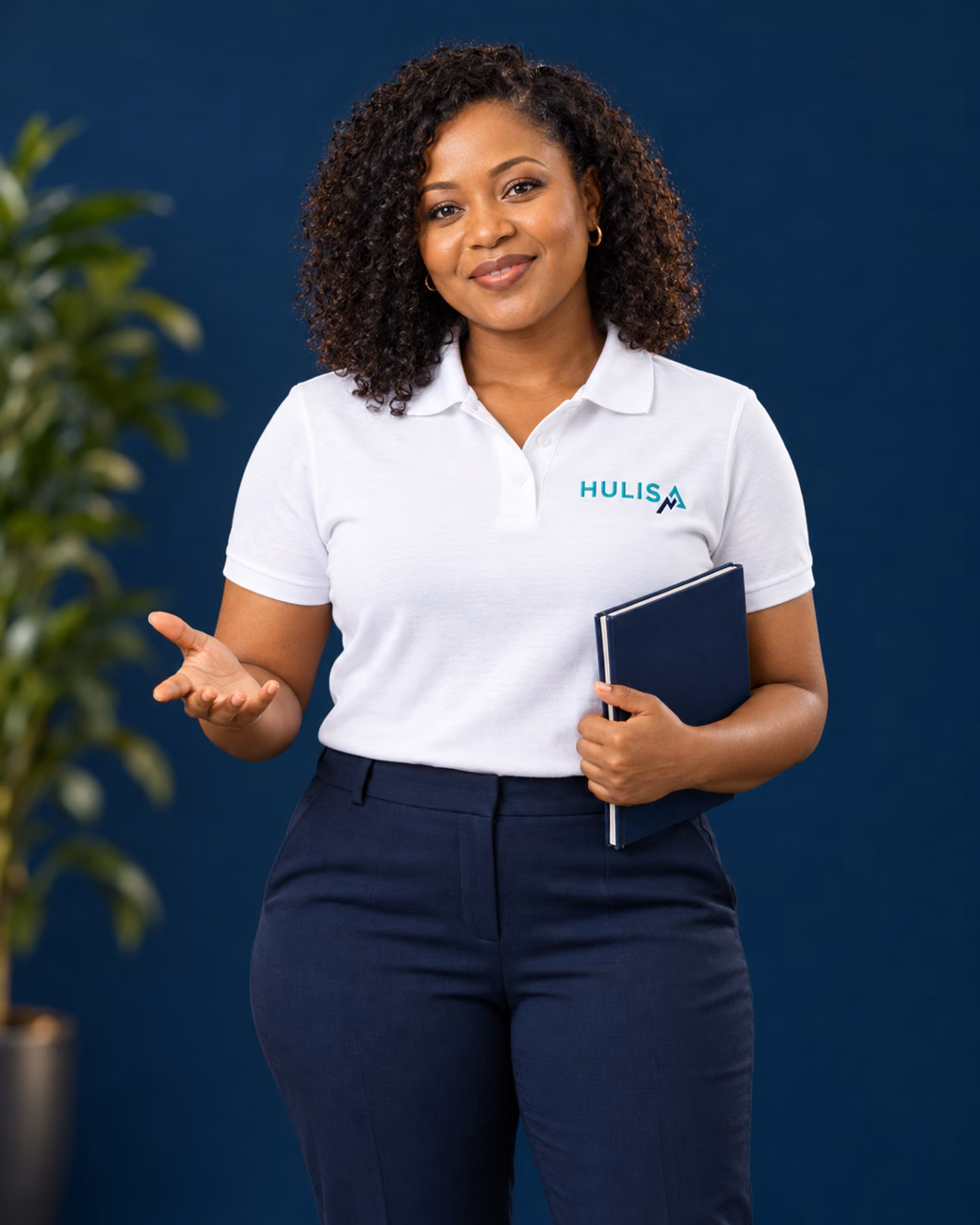 AI-generated illustrative Hulisa consultant in branded attire